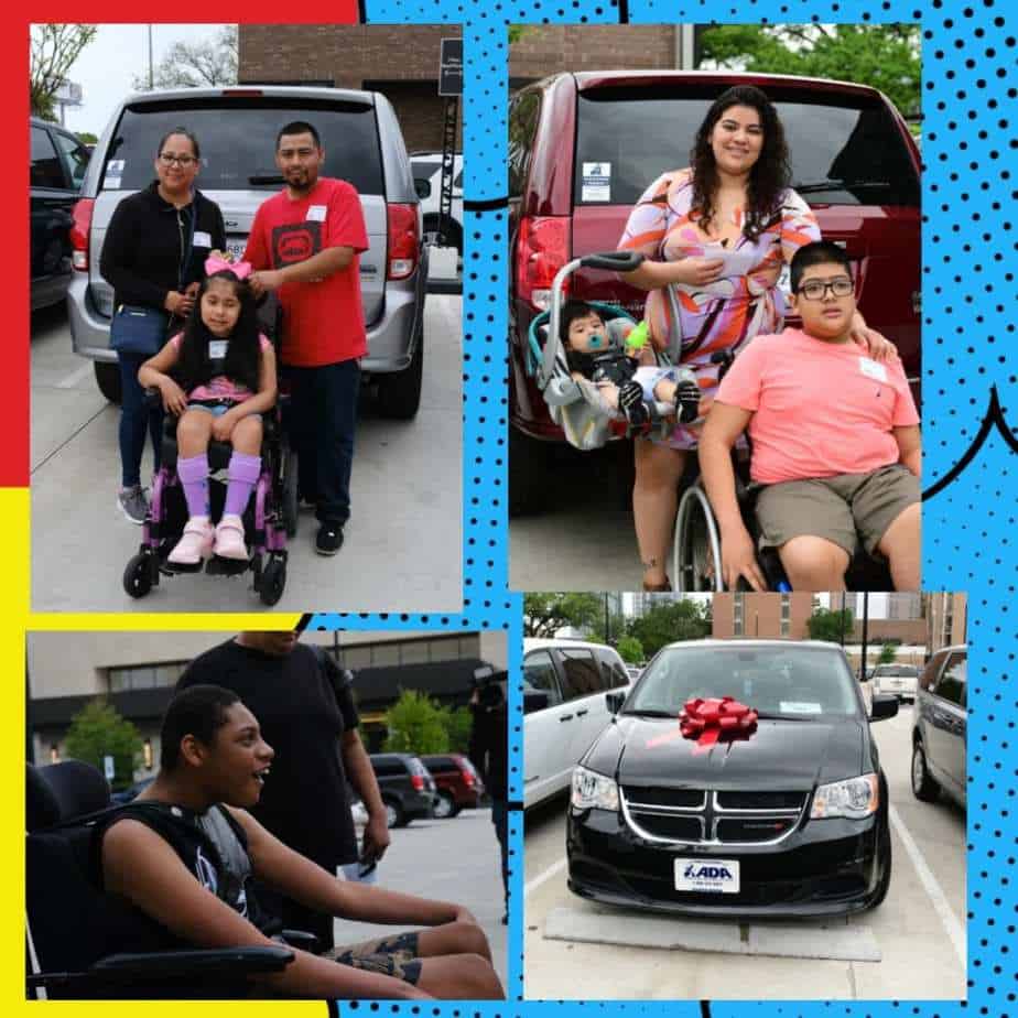 Chariots for Children heroes receiving vans in 2019 – Pictured Clockwise: Julie Gatica, Andres Perez, & Jermaine McKinley